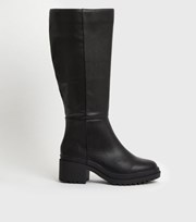 New Look Wide Fit Black Chunky Block Heel Knee High Boots